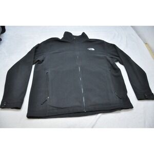 North Face Jacket Mens XL Black Full Zip Fleece Outdoor Hiking Softshell Logo